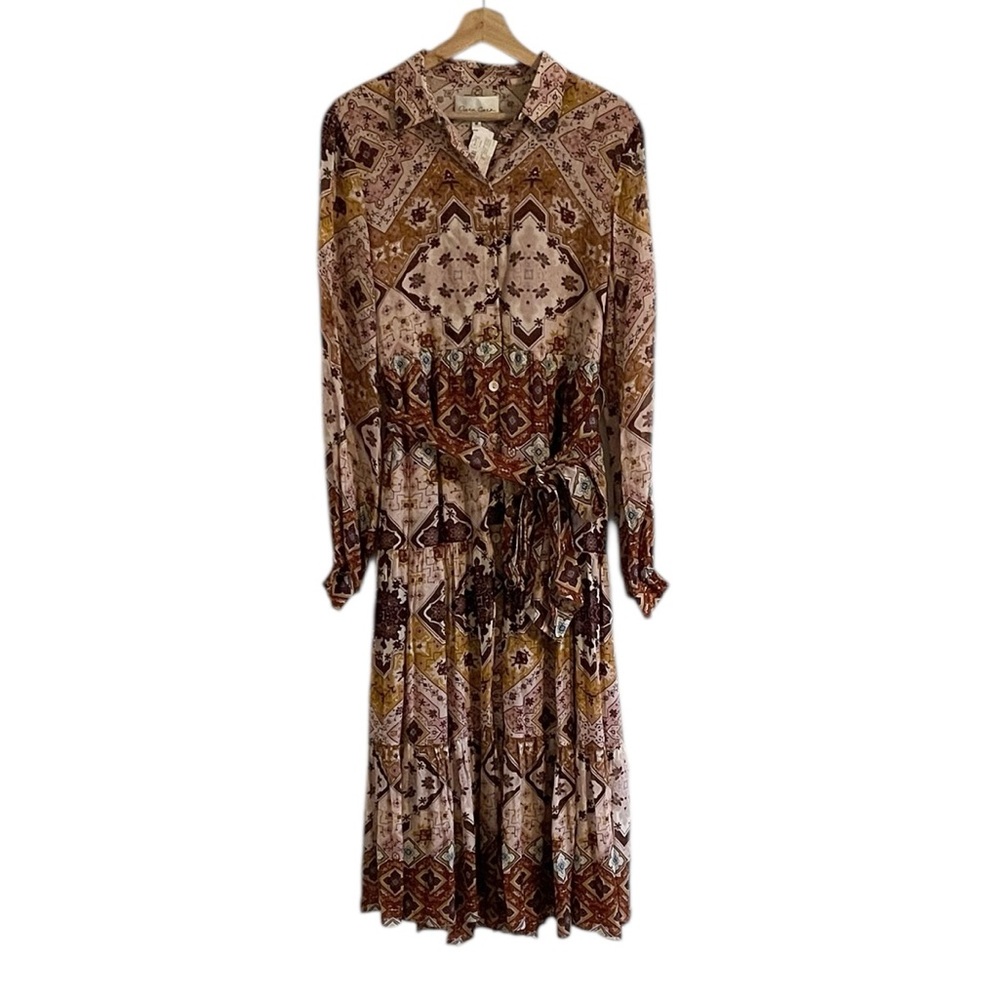 Cara Cara Lolan Geo Print Georgette Midi Dress Women’s Size Medium Rose Dawn NWT - Picture 3 of 12